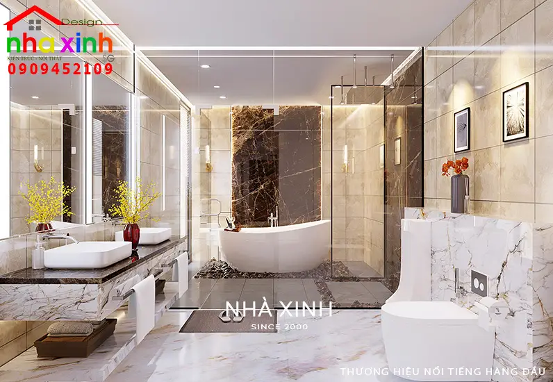 Khu vực bồn tắm được thiết kế rộng rãi và thông thoáng